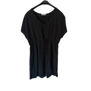 Ekouaer Women's Black V-Neck Drawstring Tunic Top